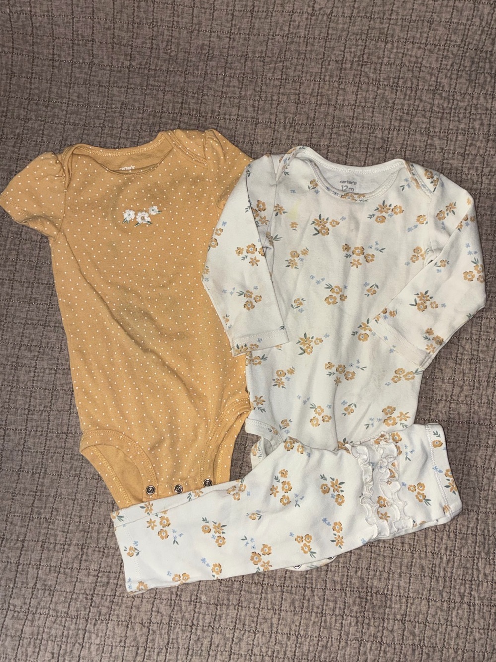 Carter's Mustard Dot Short-Sleeve Bodysuit & Cream Floral Long-Sleeve Set